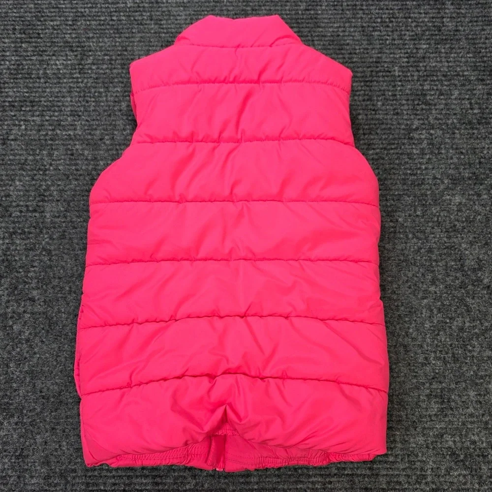 Puma Puffer Vest Girl's Size XS 5/6 Hot Pink‎ Glitter Logo Full Zip Activewear